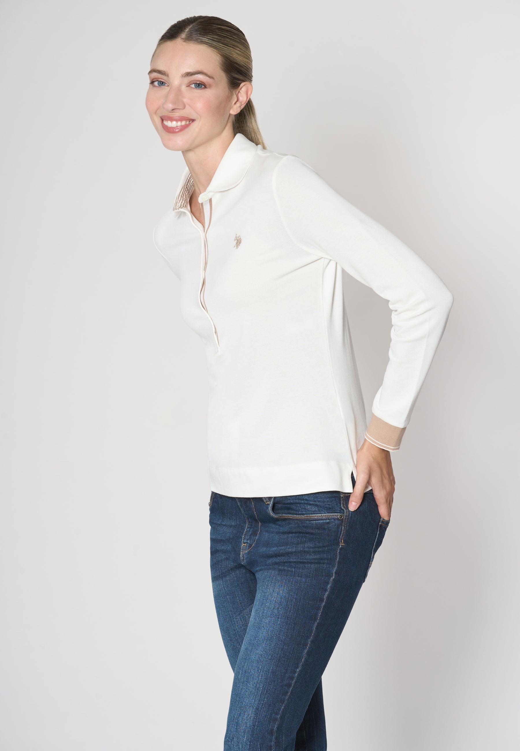 Polo a maniche lunghe micro piquet stretch