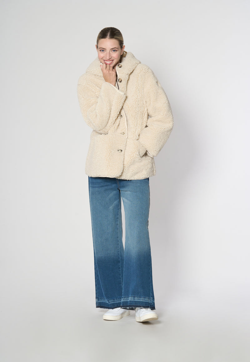 Giubbotto in soft sherpa con cappuccio