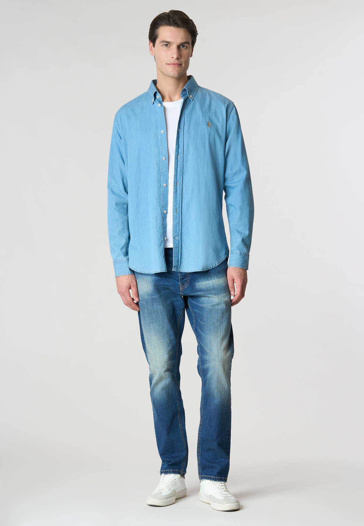 Camicia in denim slim fit con logo
