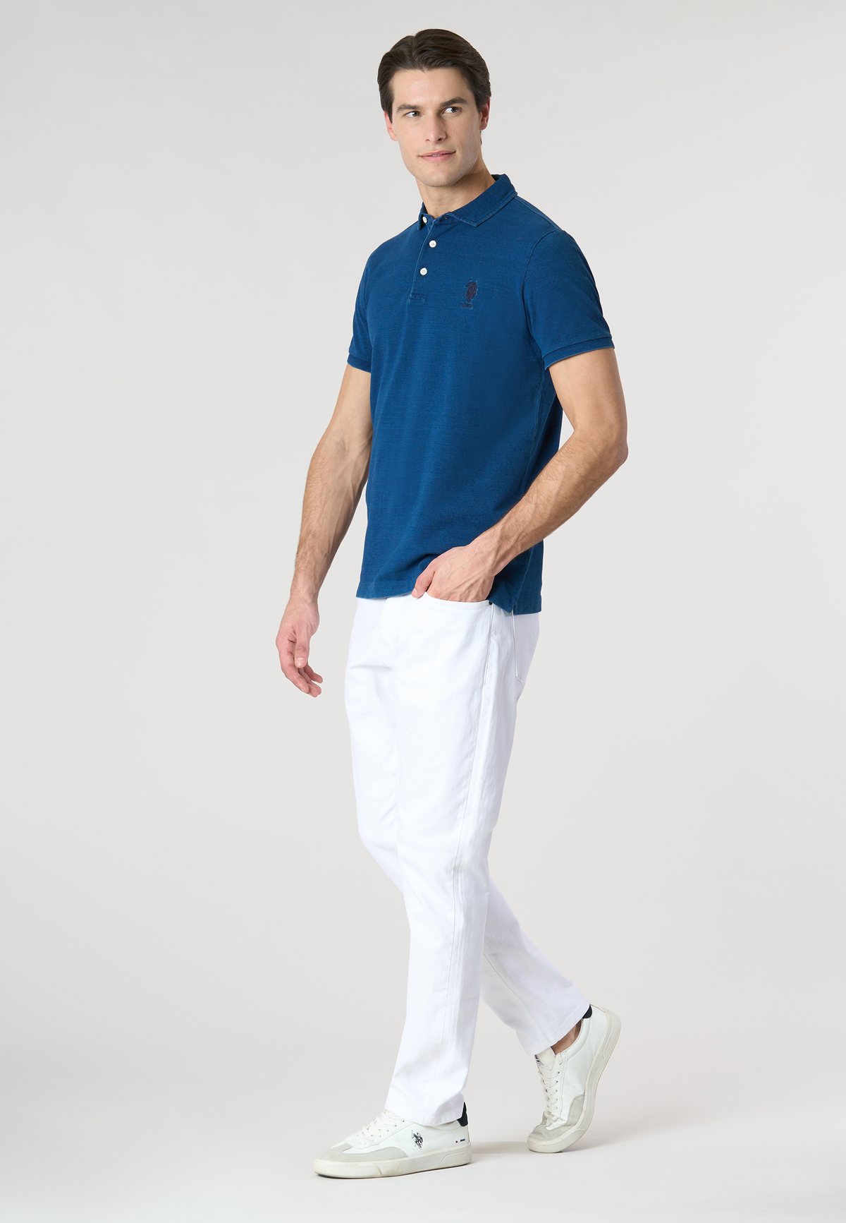 Polo a maniche corte in cotone piquet indigo