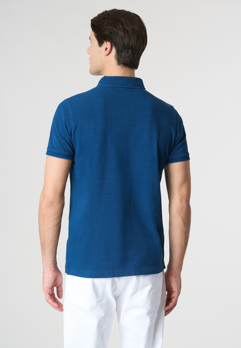 Polo a maniche corte in cotone piquet indigo