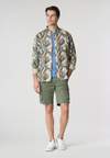 Camicia in lino fantasia tropicale slim fit con logo