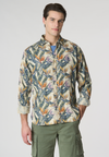 Camicia in lino fantasia tropicale slim fit con logo