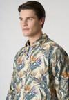 Camicia in lino fantasia tropicale slim fit con logo