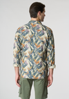 Camicia in lino fantasia tropicale slim fit con logo