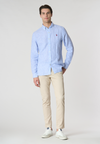 Camicia in lino chambray a righe slim fit con logo