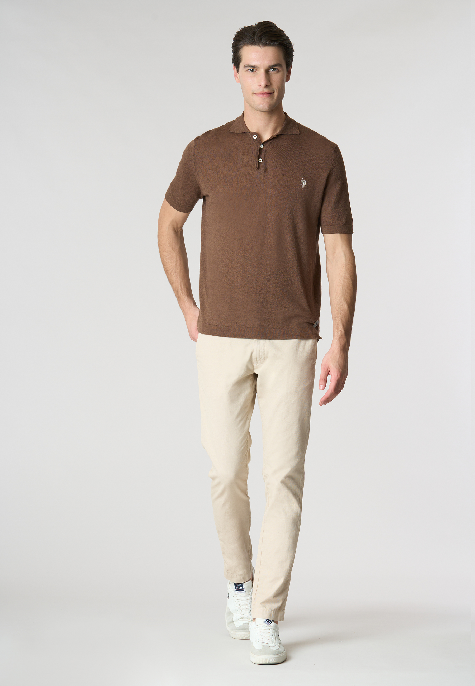 Polo a maniche corte misto cotone organico e lino
