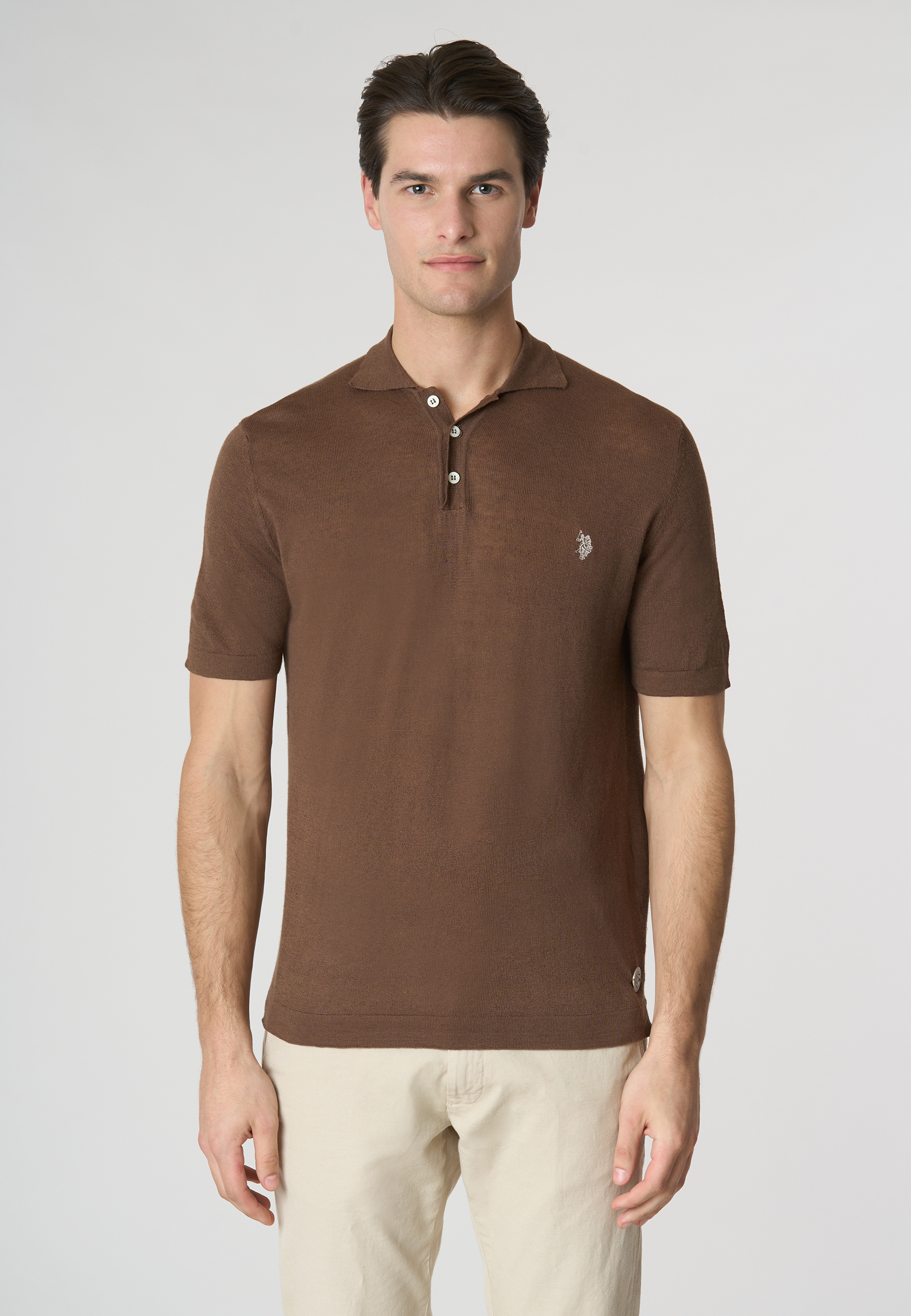 Polo a maniche corte misto cotone organico e lino