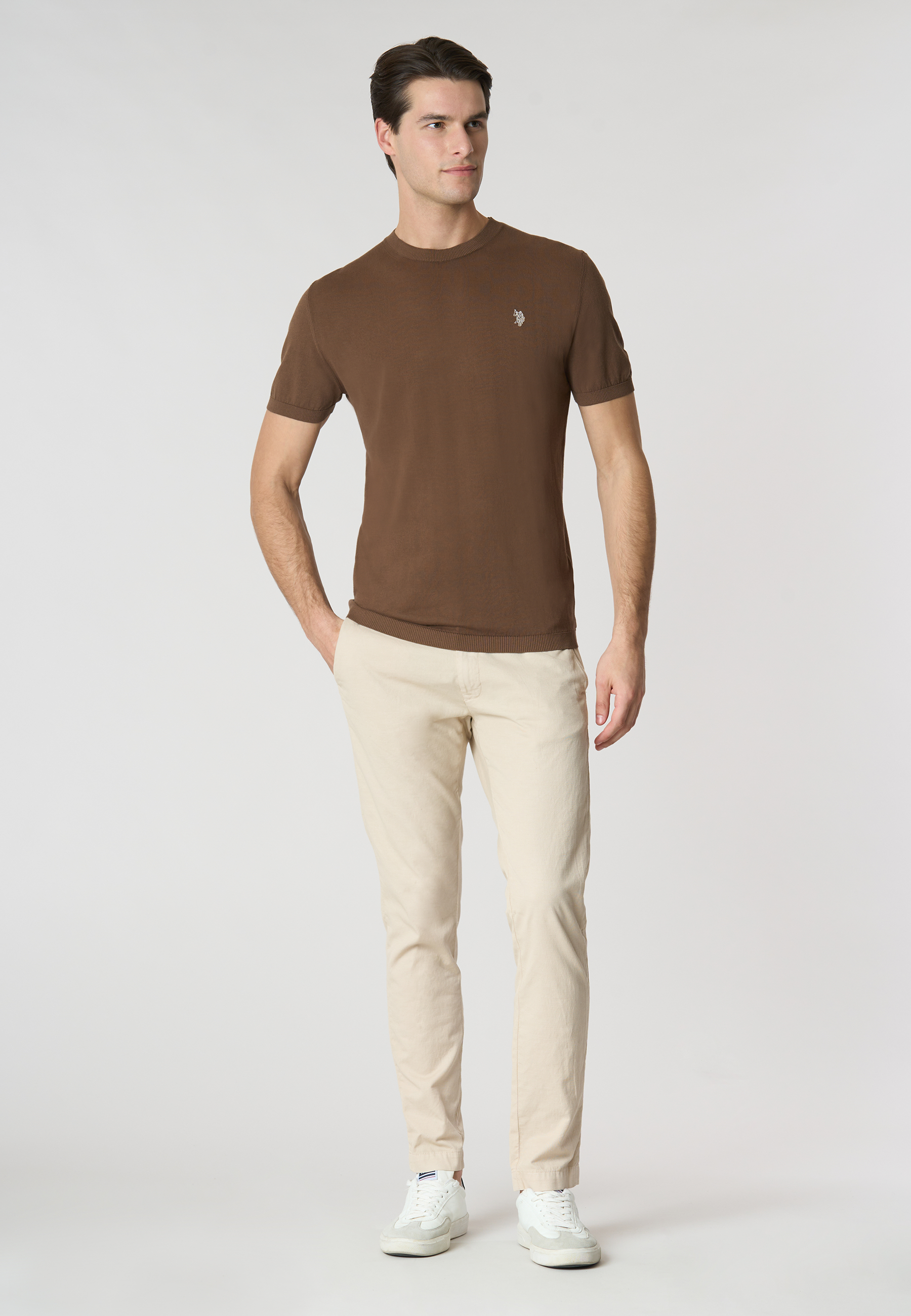 Maglia girocollo a maniche corte in cotone crepe