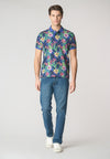 Polo a maniche corte in cotone piquet con fantasia tropicale e logo