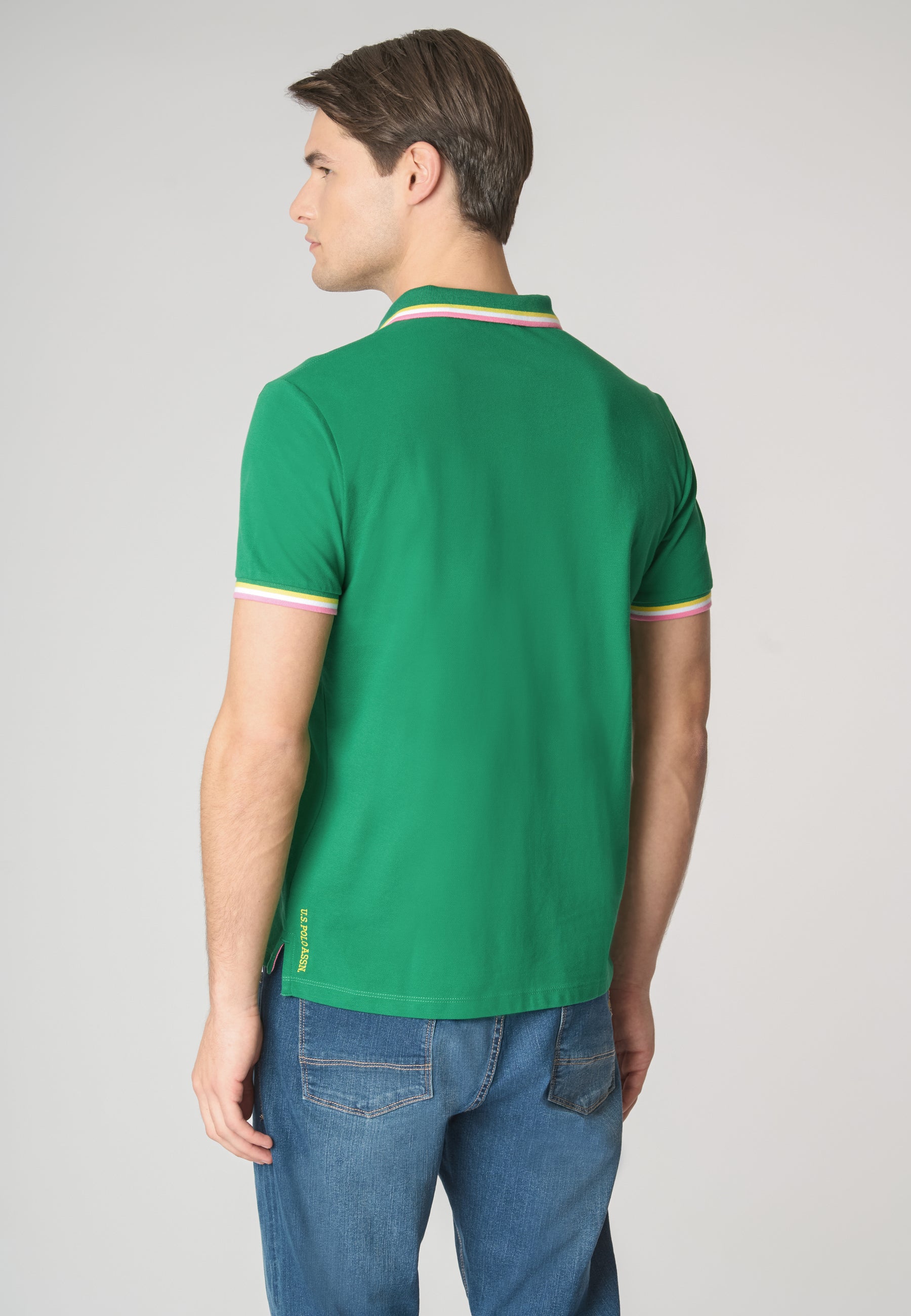 Polo a maniche corte in cotone con logo colorato e dettagli rigati