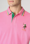 Polo a maniche corte in cotone con logo colorato e dettagli rigati