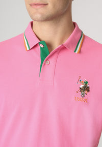Polo a maniche corte in cotone con logo colorato e dettagli rigati