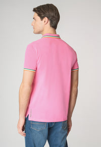 Polo a maniche corte in cotone con logo colorato e dettagli rigati