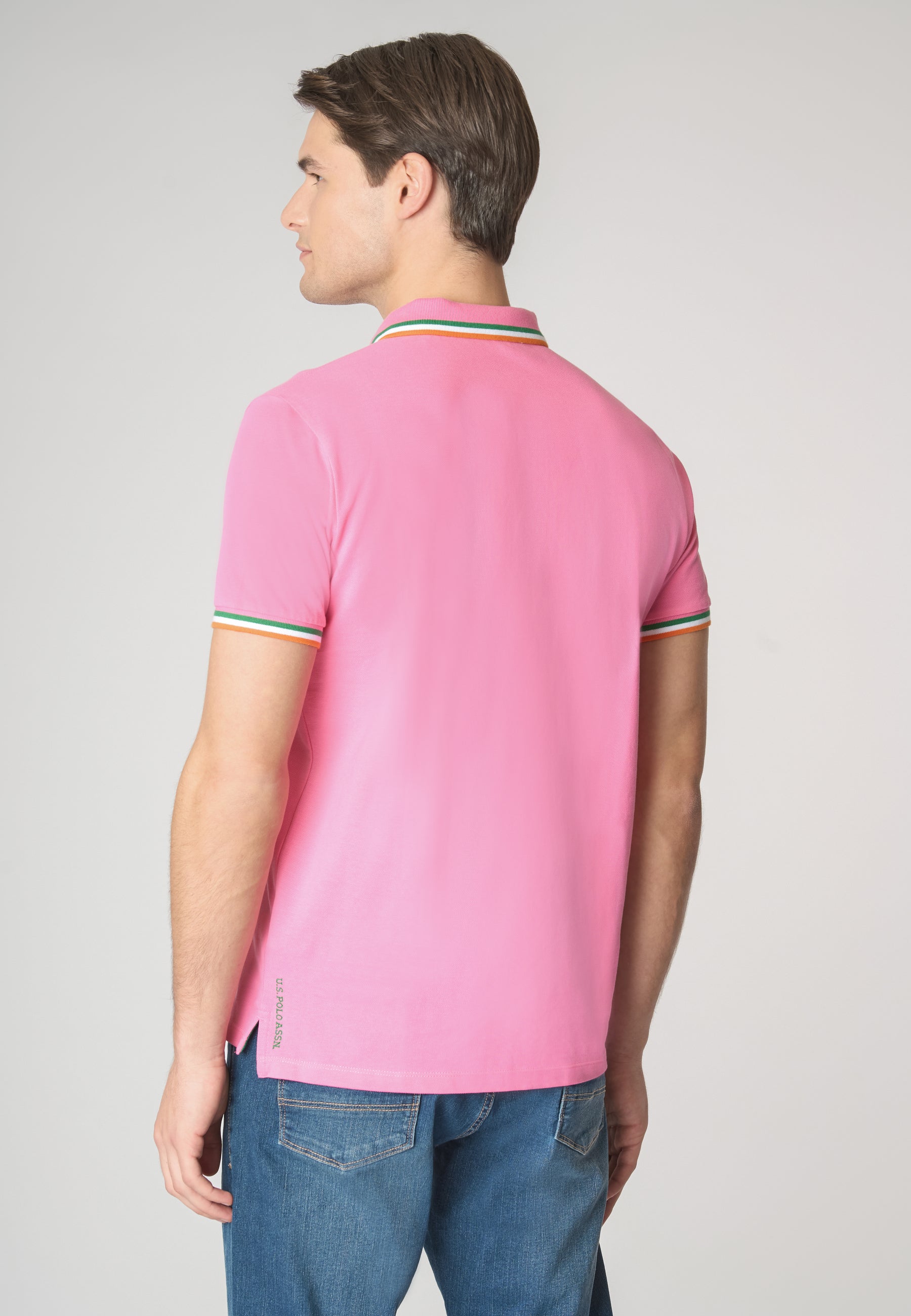 Polo a maniche corte in cotone con logo colorato e dettagli rigati