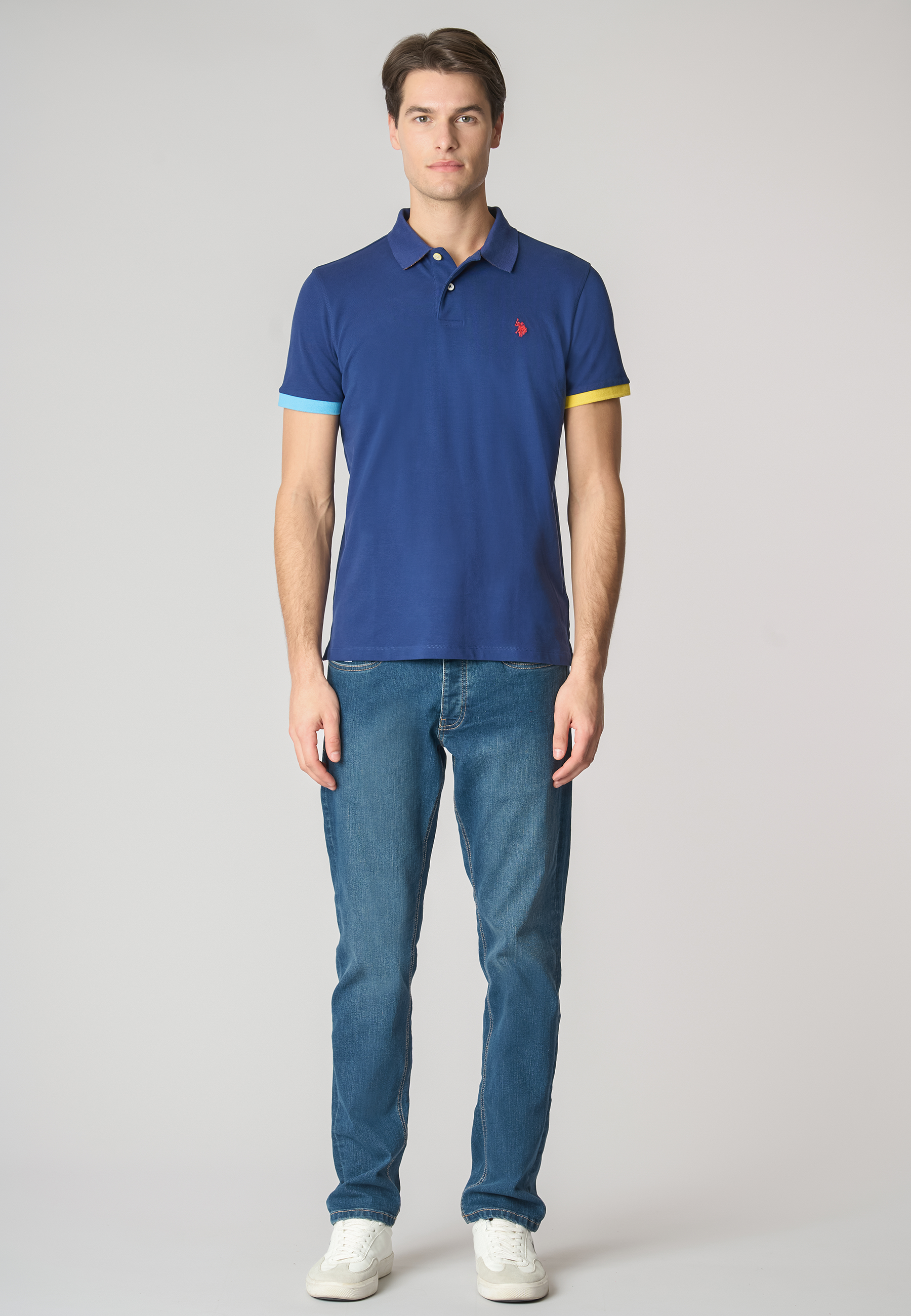 Polo shirt a maniche corte in cotone stretch con dettagli colorati
