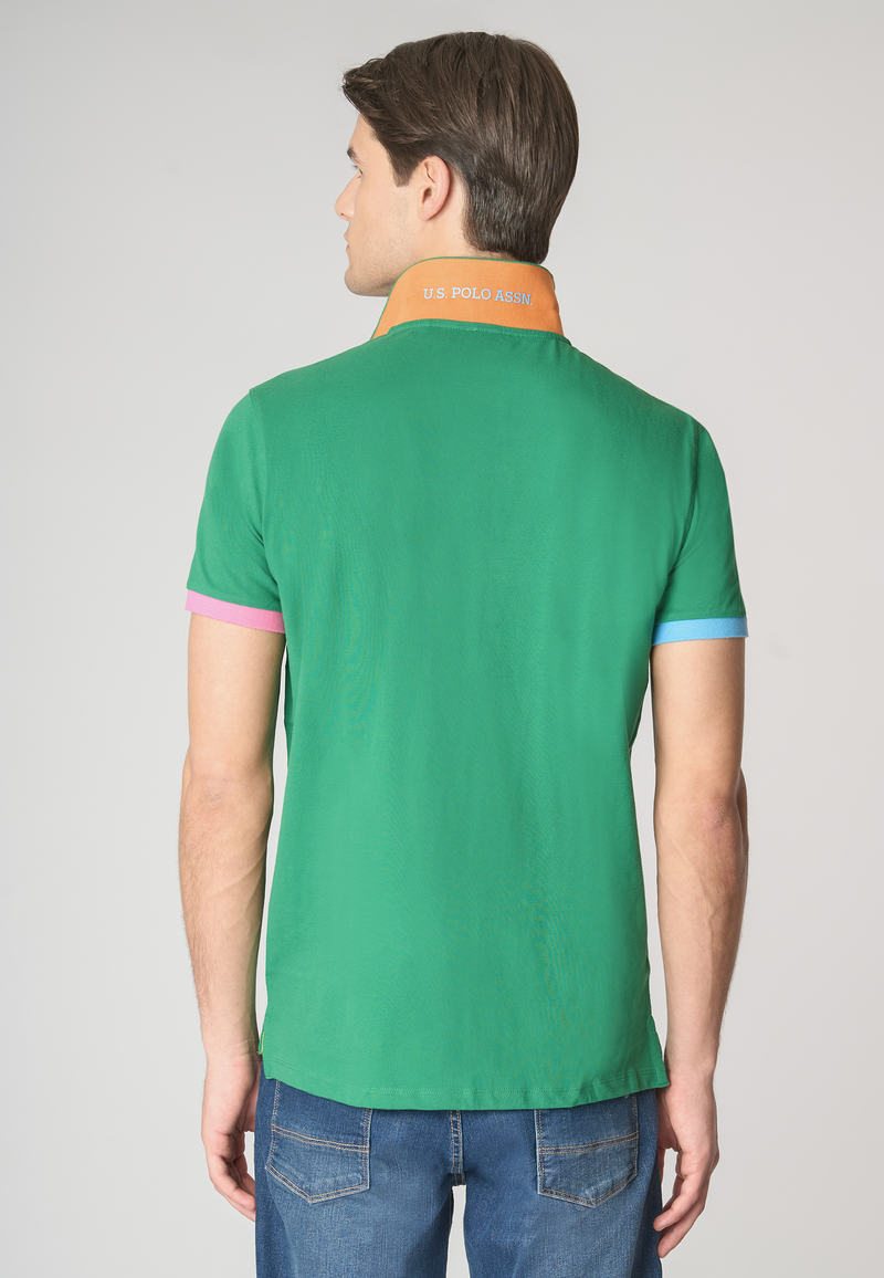 Polo a maniche corte in cotone stretch con dettagli colorati