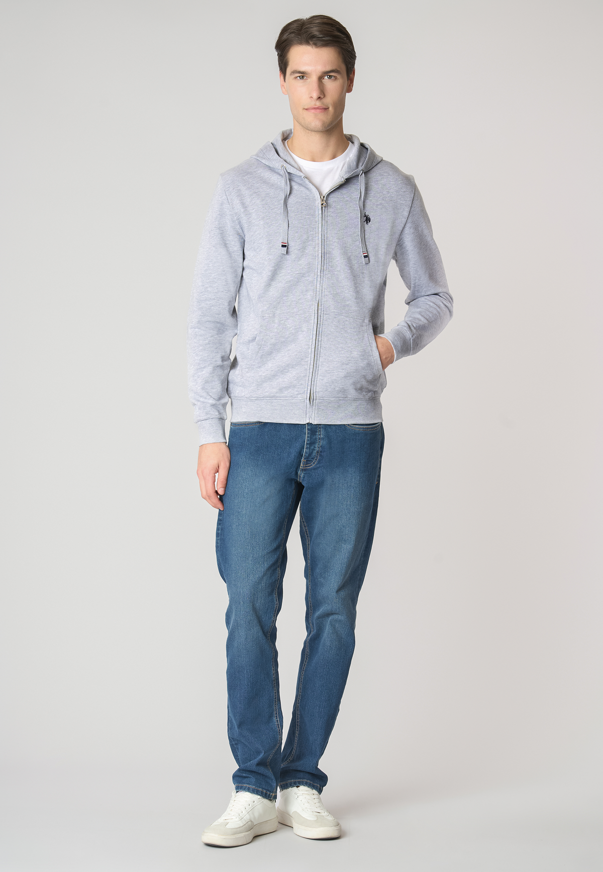 Felpa in cotone con cappuccio e chiusura zip