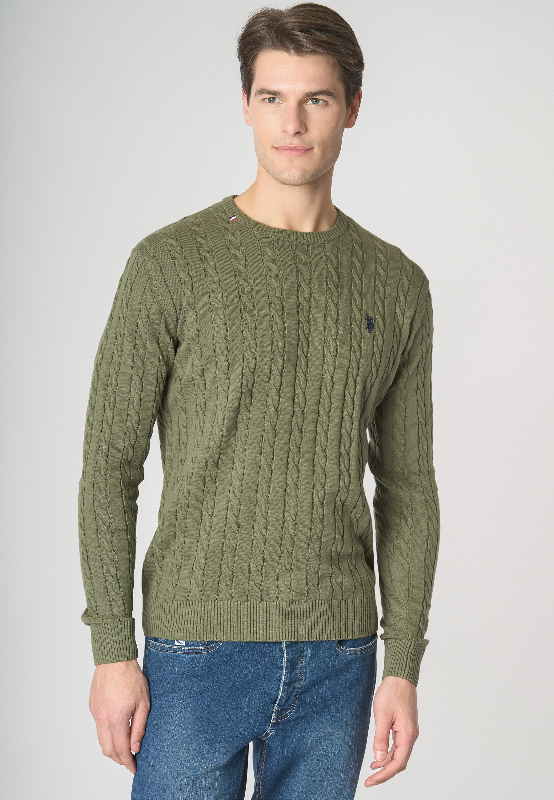 Maglia girocollo a treccia in cotone