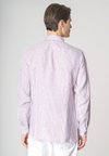 Camicia in lino chambray a righe slim fit con logo