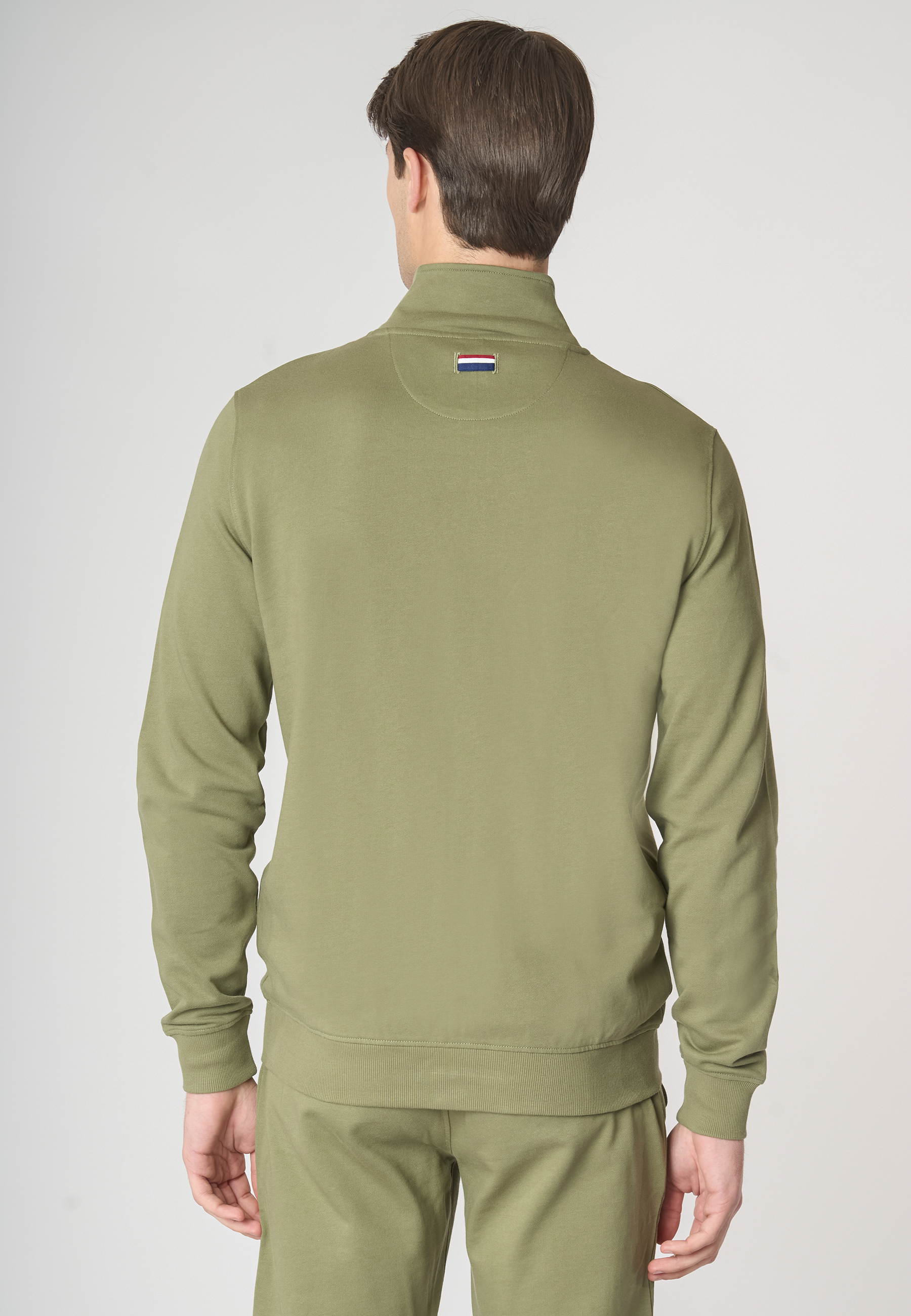 Felpa a collo alto in cotone con chiusura zip
