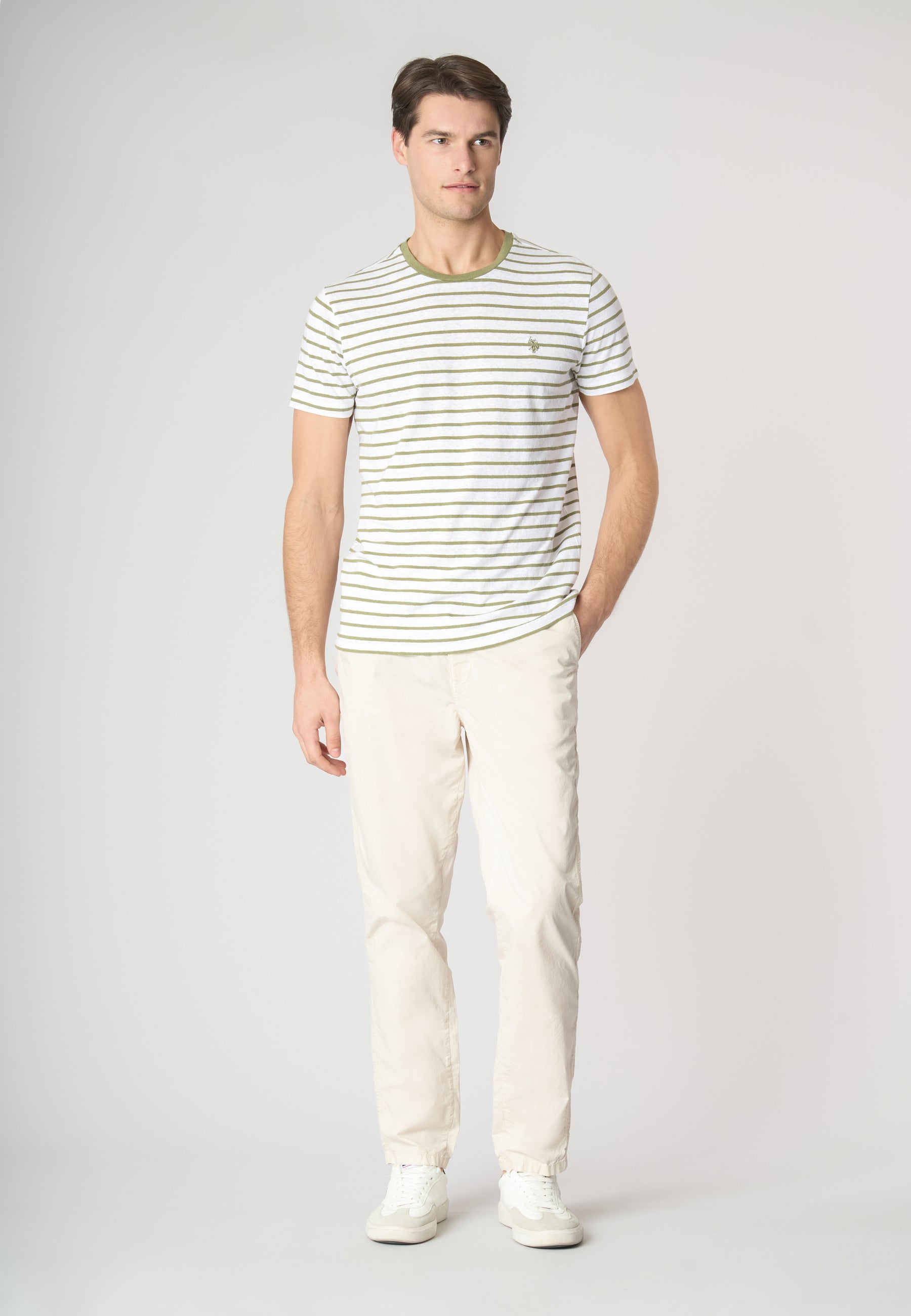 T-shirt a maniche corte a righe in misto cotone e lino
