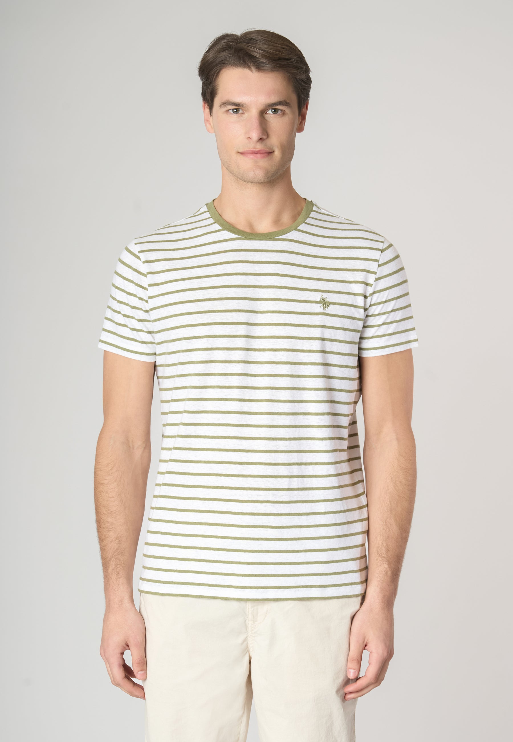 T-shirt a maniche corte a righe in misto cotone e lino