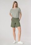 T-shirt girocollo a righe in misto cotone e lino
