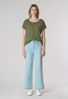 Pantalone denim cinque tasche wide leg in cotone stretch