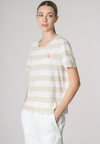 T-shirt girocollo a righe in misto cotone e lino