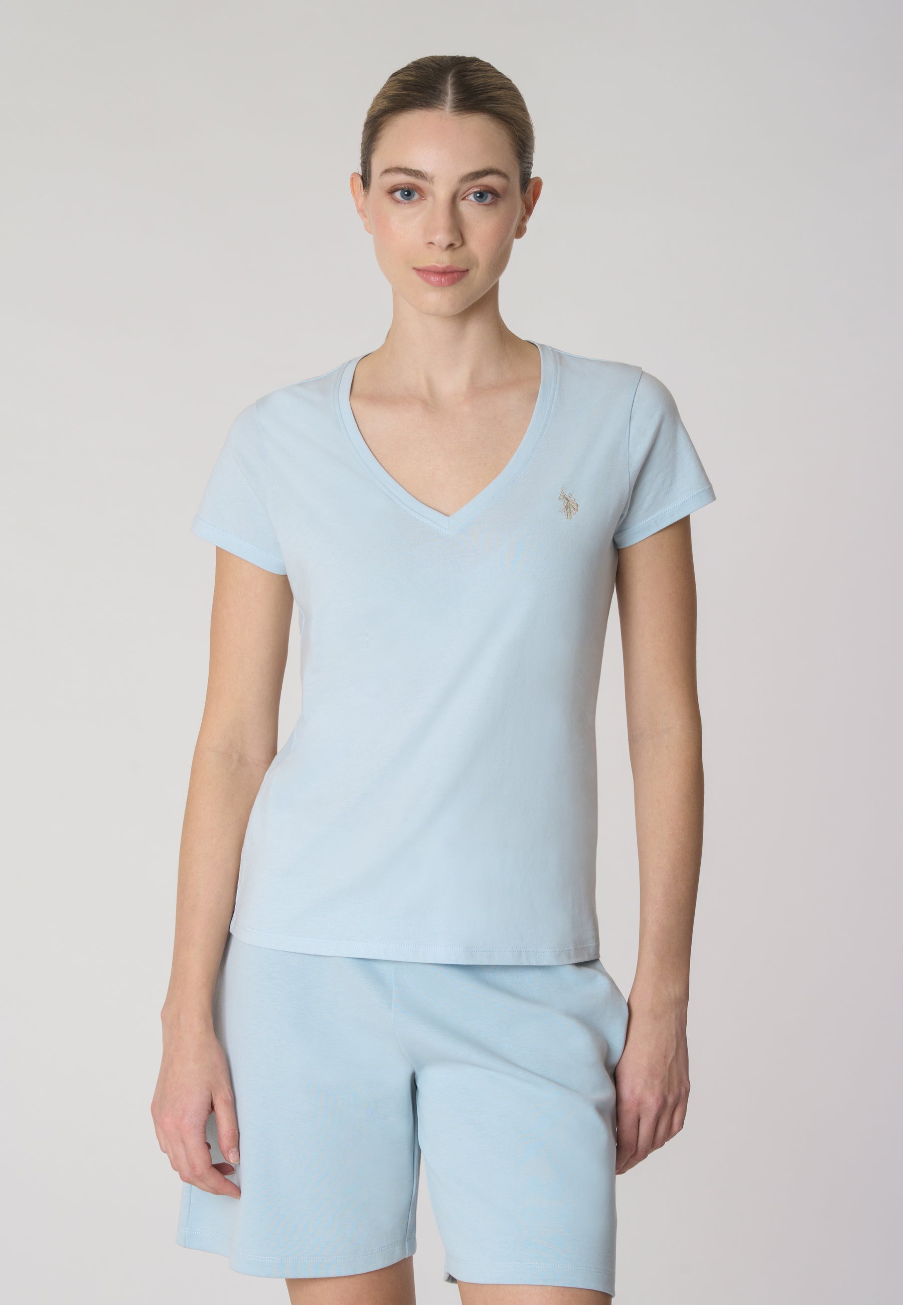 T-shirt con scollo a V a maniche corte in cotone light jersey.