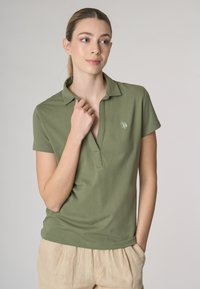Polo a maniche corte con scollo a V in cotone stretch