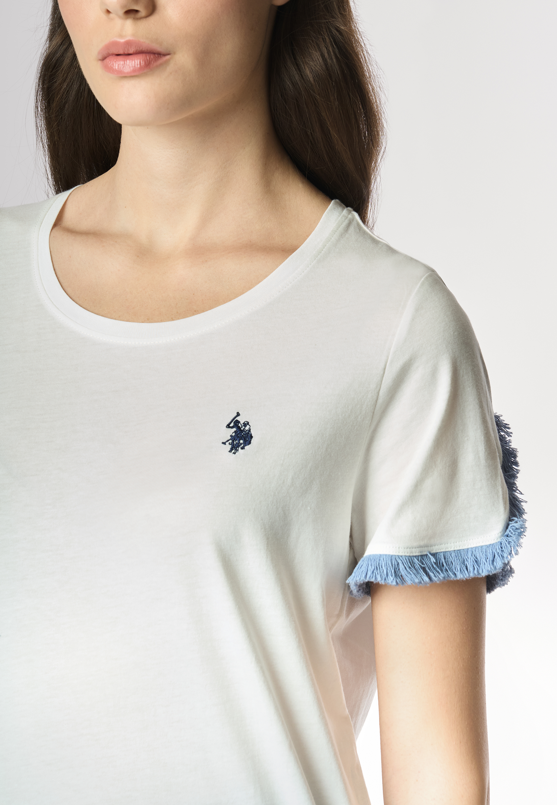 T-shirt a maniche corte in cotone light jersey con inserti a frangia