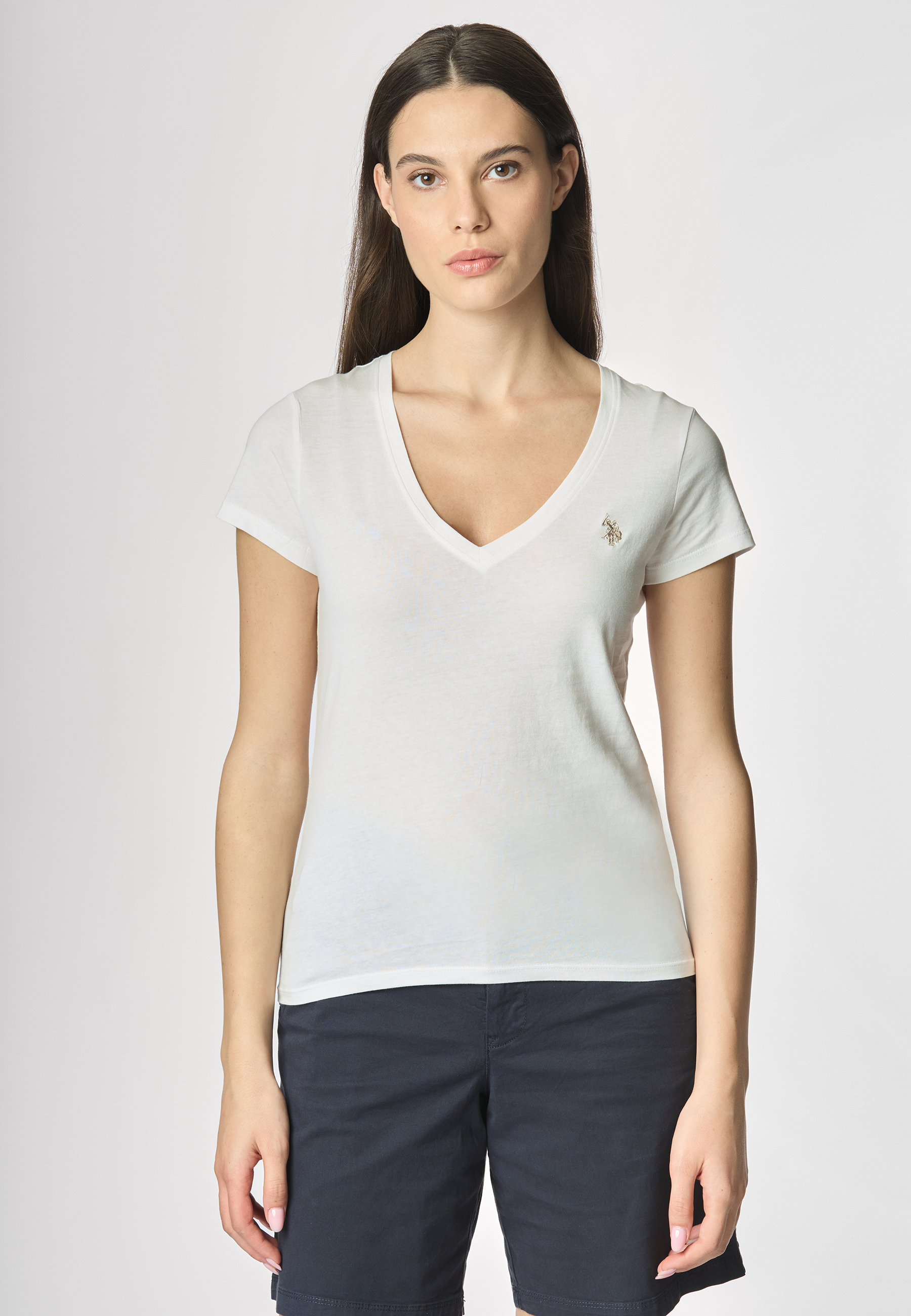 T-shirt con scollo a V a maniche corte in cotone light jersey.