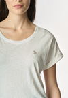 T-shirt girocollo da donna in misto cotone e lino