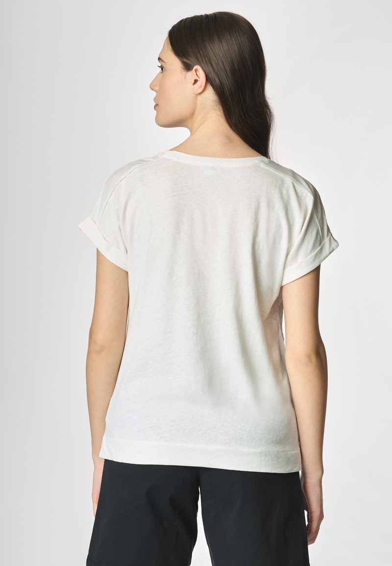 T-shirt girocollo da donna in misto cotone e lino