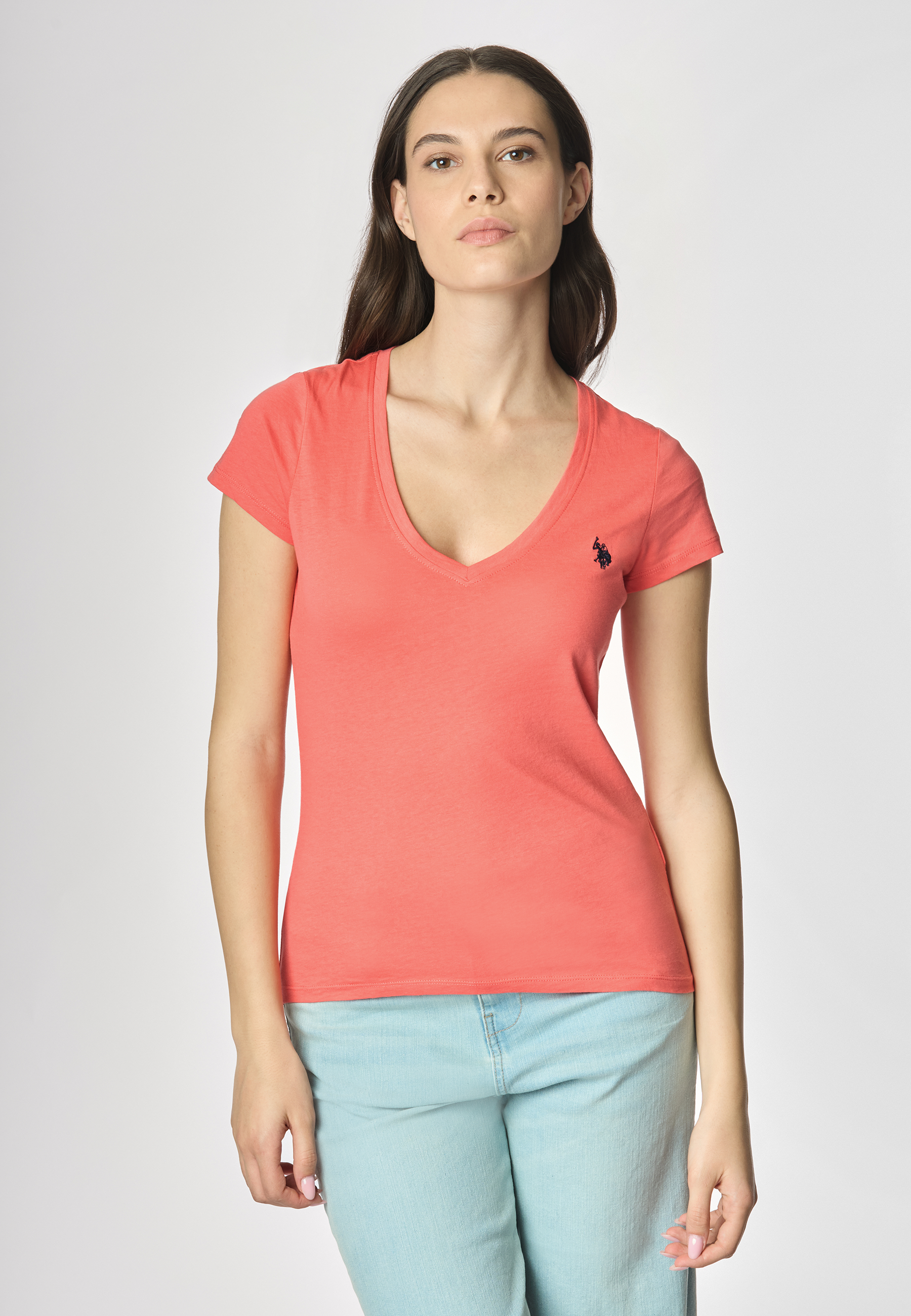 T-shirt con scollo a V a maniche corte in cotone light jersey.