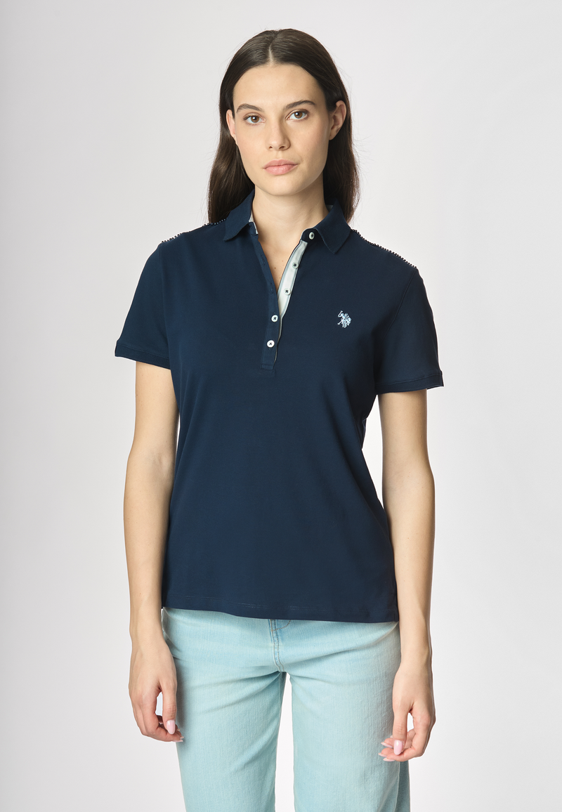 Polo a maniche corte in cotone micropiquet stretch con sottocolletto colorato