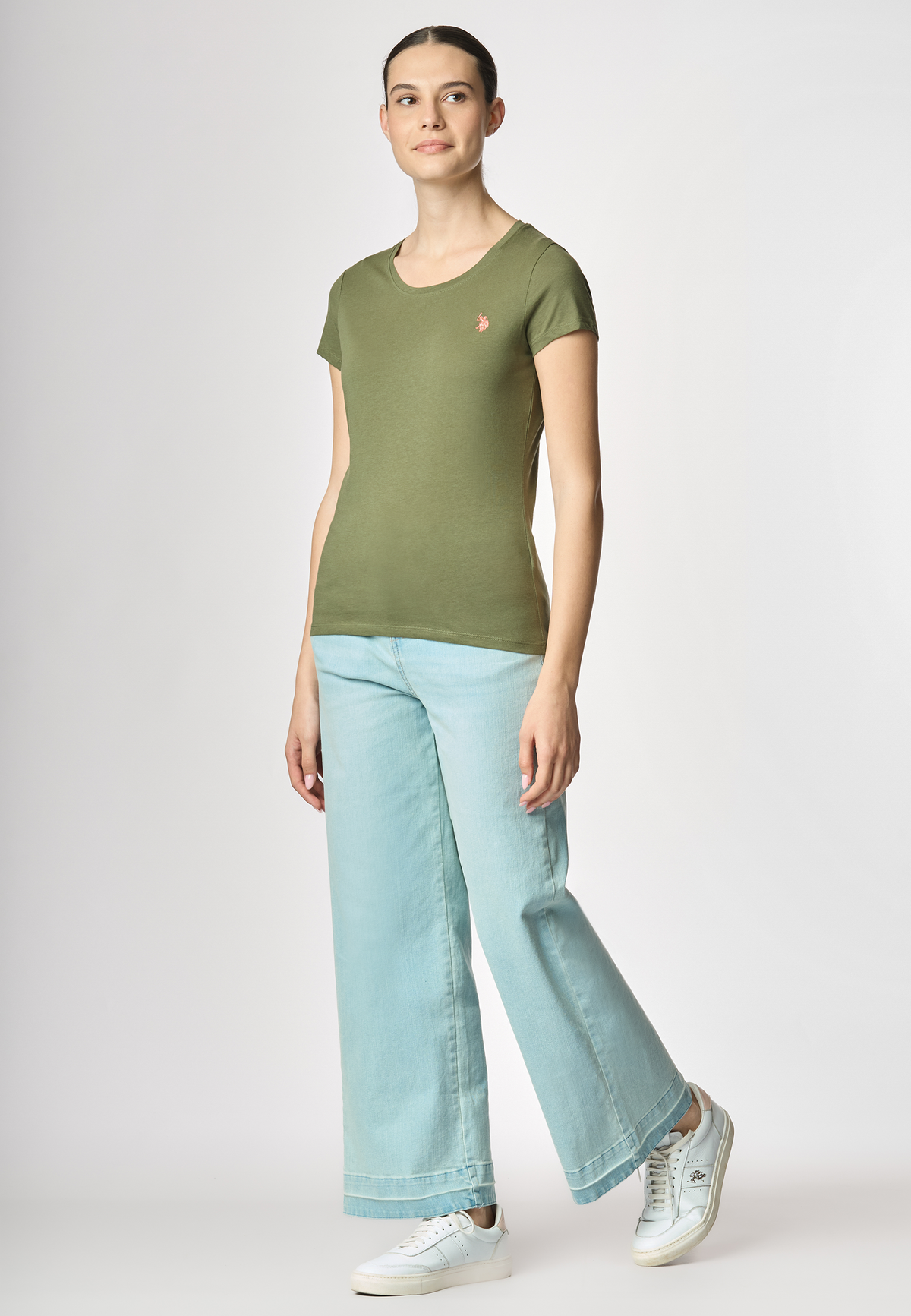 T-shirt girocollo a maniche corte in cotone light jersey