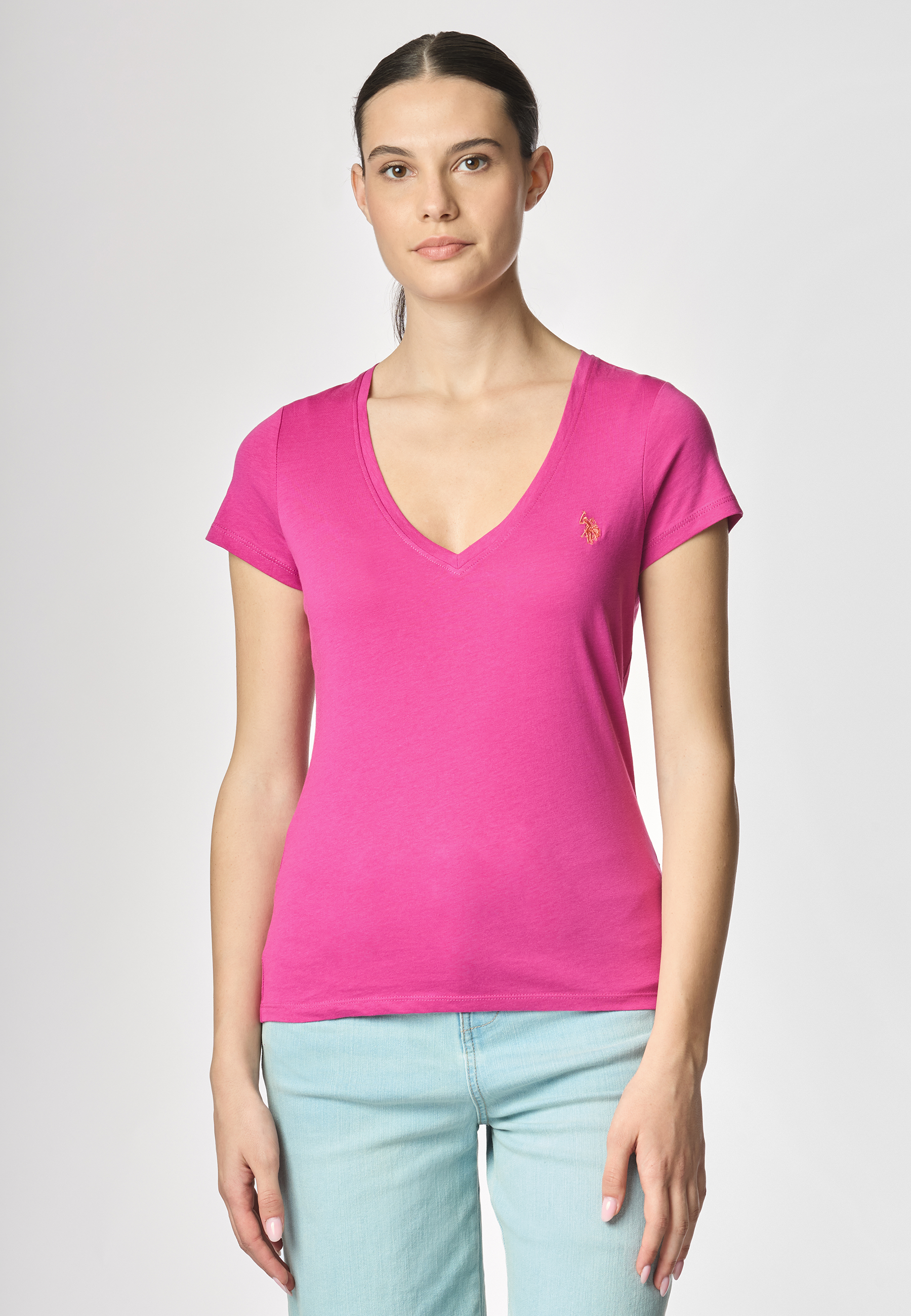 T-shirt con scollo a V a maniche corte in cotone light jersey.