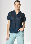 Polo a maniche corte con scollo a V in lino premium quality