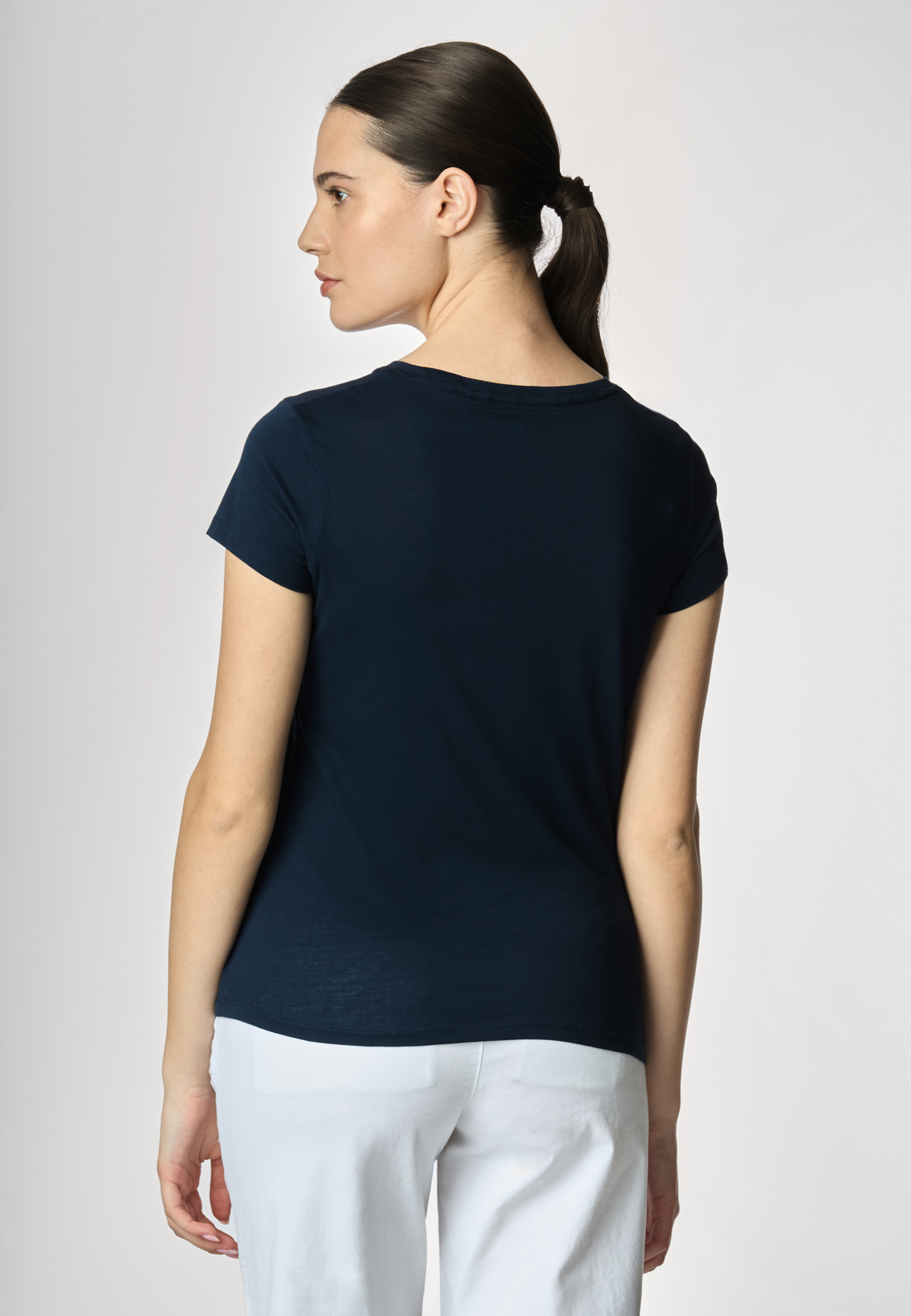 T-shirt girocollo a maniche corte in cotone light jersey