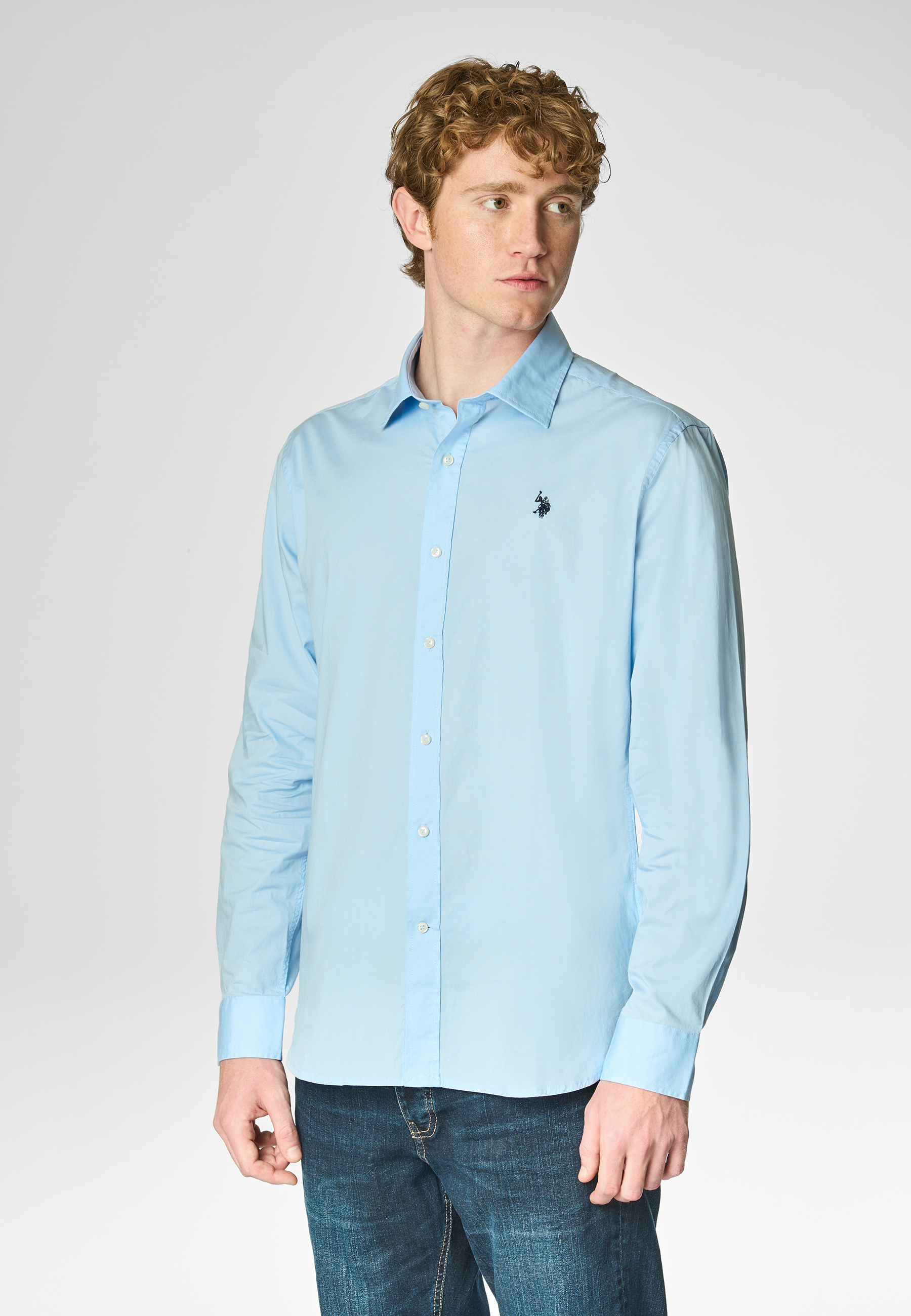 Camicia in cotone stretch popeline slim fit con logo