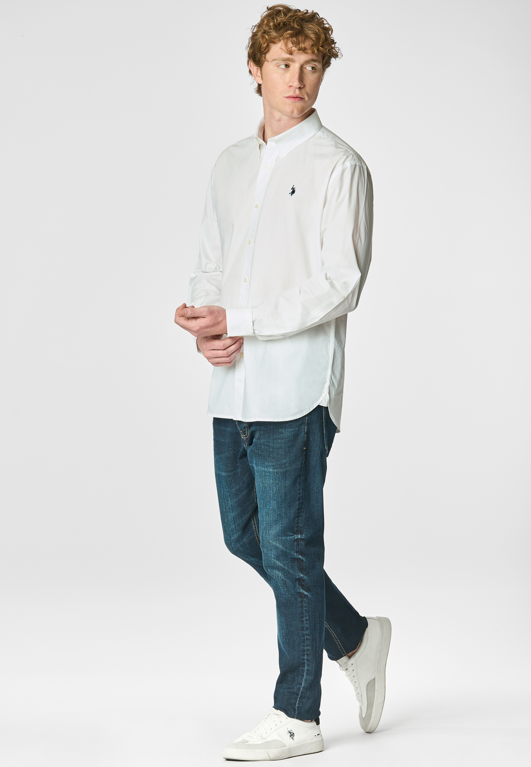 Camicia in cotone stretch popeline slim fit con logo