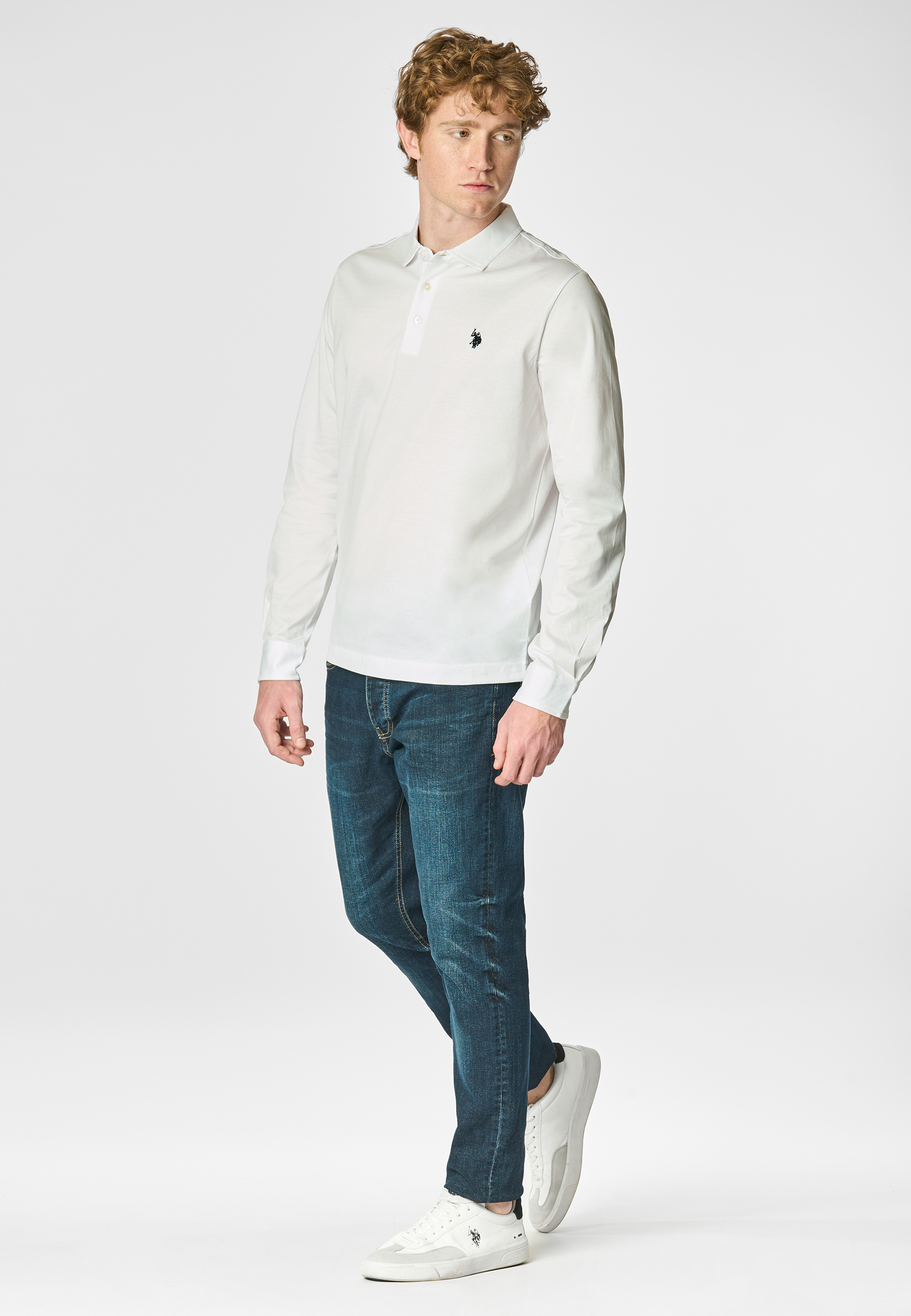 Polo a maniche lunghe in cotone premium quality con logo e bottoni sulle maniche