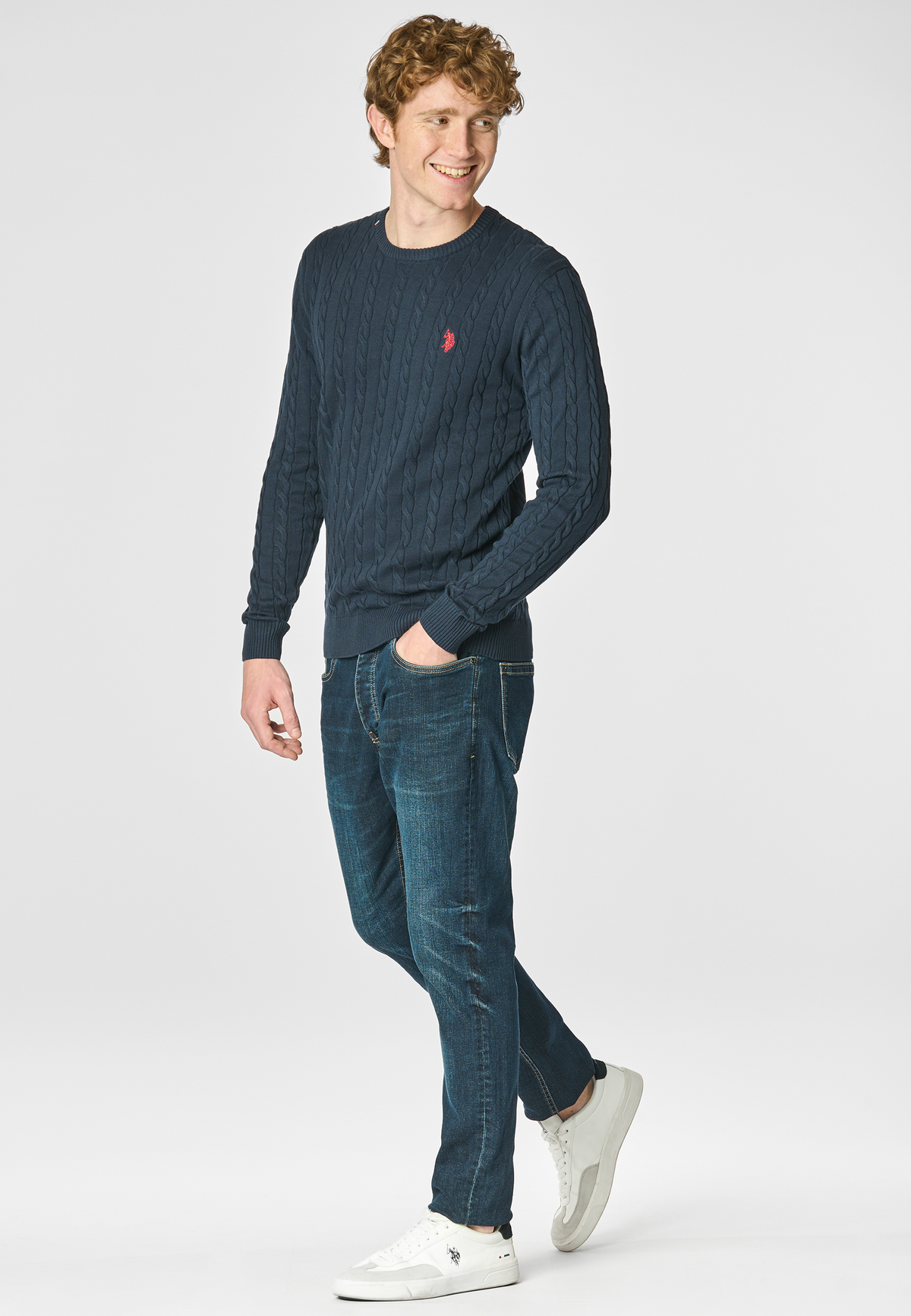 Maglia girocollo a treccia in cotone
