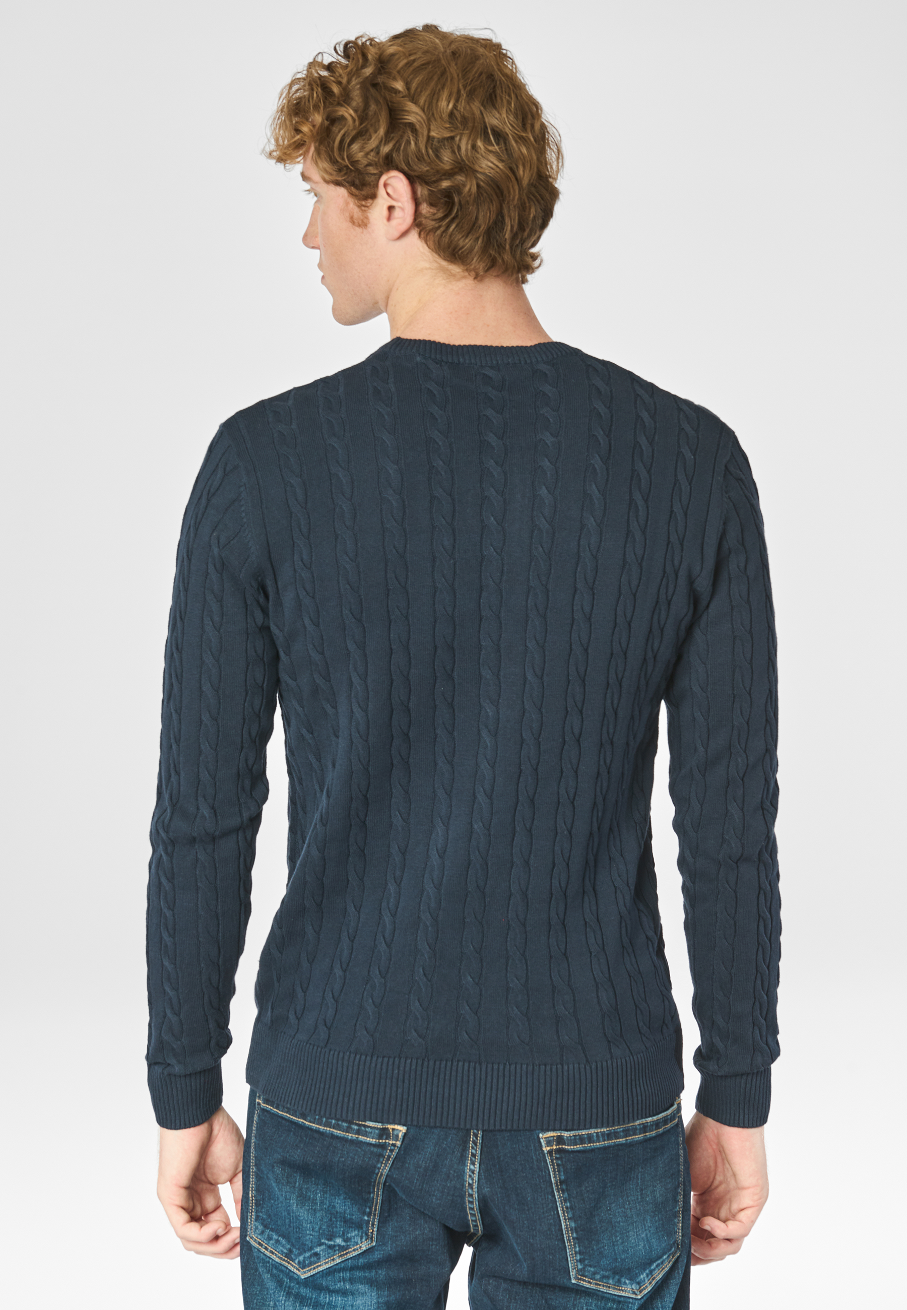 Maglia girocollo a treccia in cotone