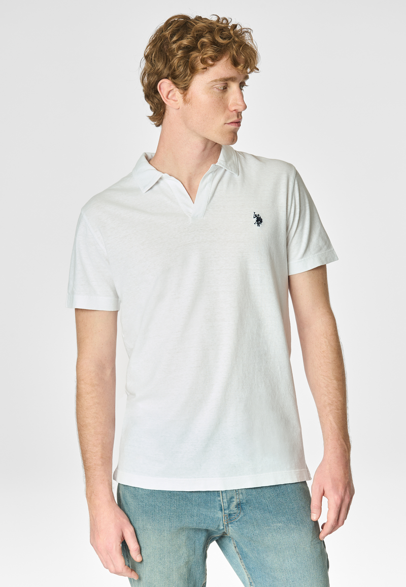 Polo a maniche corte in misto canapa e cotone organico con logo