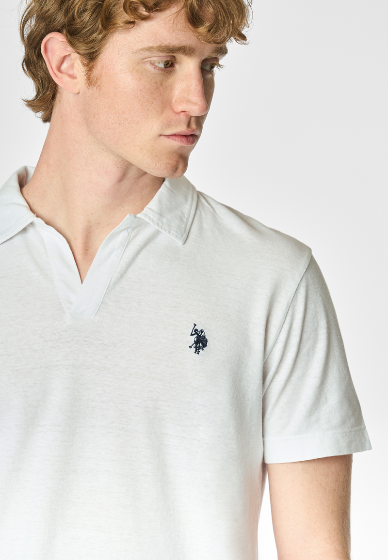 Polo a maniche corte in misto canapa e cotone organico con logo