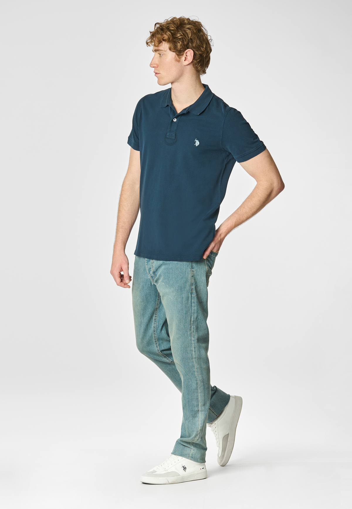 Polo a maniche corte in cotone piquet con sottocolletto colorato e logo